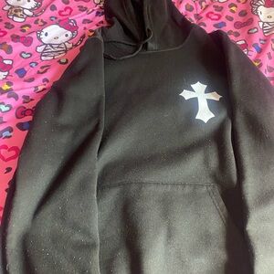 Black Hoodie with White Cross Design